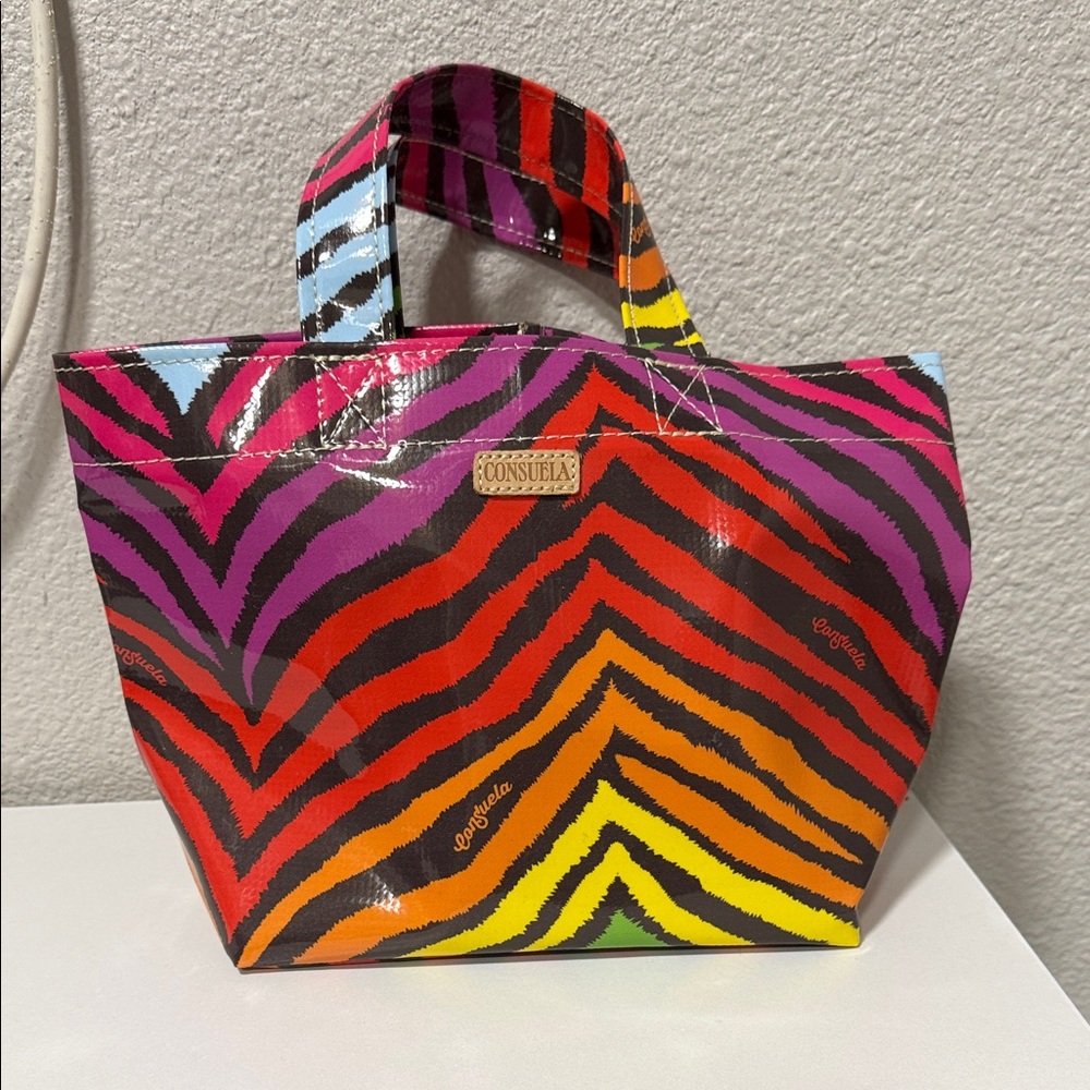 Consuela Rainbow Zebra Stripe Tote in Red, Purple, Orange, Yellow, Blue